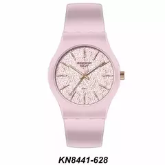 Reloj Knock Out KN8442-3 628 malla de caucho rosa con glitter para dama 40mm