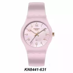 Reloj Knock Out KN8442-3 631 malla de caucho rosa con glitter para dama 40mm