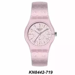 Reloj Knock Out KN8442-3 719 malla de caucho rosa con glitter para dama 36MM