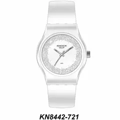 Reloj Knock Out KN8442-3 721 malla de caucho blanco con glitter para dama 36MM