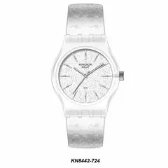 Reloj Knock Out KN8442-3 724 malla de caucho blanco con glitter para dama