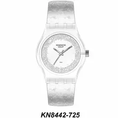 Reloj Knock Out KN8442-3 725 malla de caucho blanco con glitter para dama