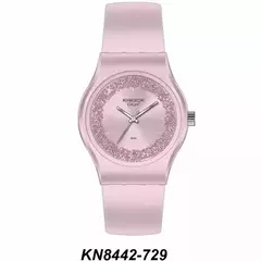 Reloj Knock Out KN8442-3 729 malla de caucho rosa con glitter para dama 36MM