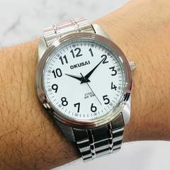 Reloj Okusai OK-043 Hombre Malla de Acero Cuadrante Blanco Con Numeros Sumergible