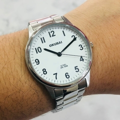 Reloj Okusai OK-045 Hombre Malla de Acero Cuadrante Blanco Con Numeros Sumergible