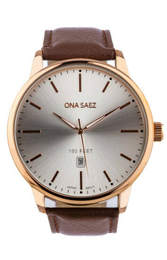 RELOJ ONA SAEZ BUCKINGHAM MALLA DE CUERO ANALOGO UNISEX MARRÒN CON CALENDARIO BRAINE JOYAS