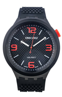 RELOJ ONA SAEZ BUDAPEST MALLA DE CAUCHO ANALOGO UNISEX NEGRO Y ROJO BRAINE JOYAS