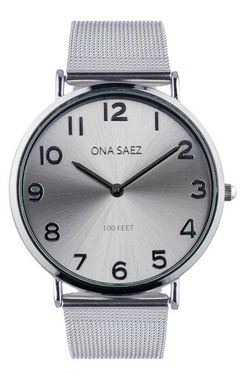 Reloj Ona Saez Capri plateado malla tejida con nùmeros para dama