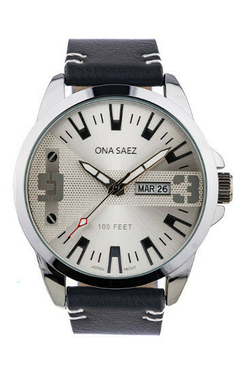 RELOJ ONA SAEZ MONACO MALLA DE CUERO ANALOGO UNISEX NEGRO CON CALENDARIO BRAINE JOYAS