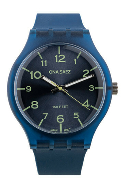 RELOJ ONA SAEZ VALENCIA MALLA DE CAUCHO ANALOGO UNISEX AZUL BRAINE JOYAS