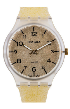 RELOJ ONA SAEZ VALENCIA MALLA DE CAUCHO ANALOGO UNISEX DORADO CON GLITTER