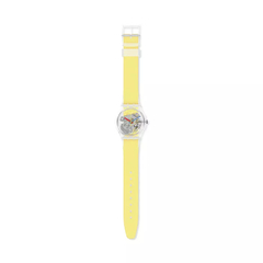 Reloj Swatch GE291 Monthly Drops Clearly Yellow Striped para mujer malla de silicona - BRAINE JOYAS Y RELOJES