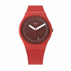Reloj Swatch SO28R400 Cycles In The Sun Unisex para dama malla de silicona Rojo con calendario