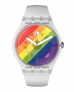 Reloj Swatch SO29K701 Pride Stripe Fierce Orgullo LGBTQIA unisex malla de plástico transparente en internet