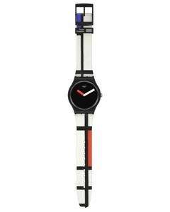 Reloj Swatch SUOZ344 Red, Blue And White, By Piet Mondrian X Centre Pompidou para dama malla de silicona - BRAINE JOYAS Y RELOJES