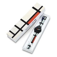 Reloj Swatch SUOZ344 Red, Blue And White, By Piet Mondrian X Centre Pompidou para dama malla de silicona
