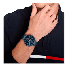 Reloj Tommy Hilfiger Leonard 1791990 multifunción para Hombre malla de acero tejido azul