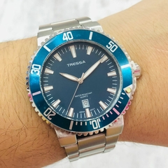 Reloj Tressa Viggo TR-251 Malla De Acero Cuadrante Azul Para Hombre