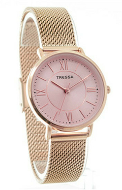 Reloj Tressa Anne malla de metal tejido rosa para dama