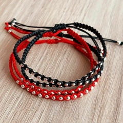 Pulsera Cordón rojo- negro con bolitas plata 925 - comprar online