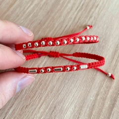 Pulsera Cordón rojo- negro con bolitas plata 925