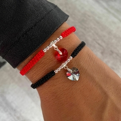 Pulsera Cordón rojo o negra con dije corazòn cristal