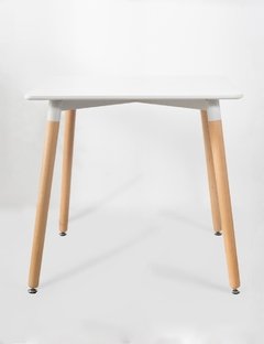 Mesa Eames Cuadrada Base De Madera Tapa Blanca 100x100x73cm