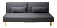 Sofa Cama Ben Base De Madera Tela Lino Gris Claro / Oscuro - Veró Amoblamientos