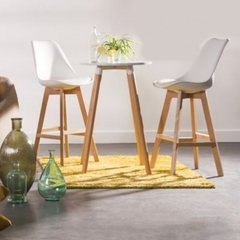 Banqueta Tulip Plastico Alta Base Madera Asiento Ecocuero - comprar online