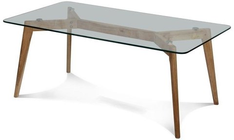 Mesa Estocolmo Tapa Vidrio Base Madera 160x90x75 Cm