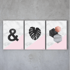 Trio de Quadros Minimalistas Rosa Millenial