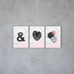 Trio de Quadros Minimalistas Rosa Millenial