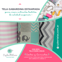 Tela Gabardina zig zag rosa y gris - comprar online