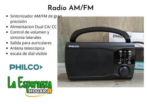 Radio PHILCO Portátil AM/FM - Alimetación 2 Pilas AAA-(PRC38