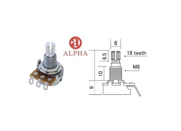 Potenciômetro B250k 16/18 Alpha Tambor Pequeno Eixo Longo