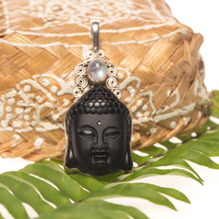 Pingente Buda Obsidiana e Pedra da Lua - comprar online