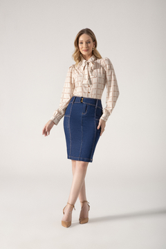 Camisa Laura Rosa 810588 crepe estampada com gravata - comprar online