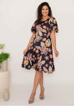 Vestido Valentina Sirrah 782 malta crepe de cetim estampado