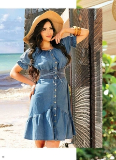 Vestido Row An 2503 jeans com lastex na cintura