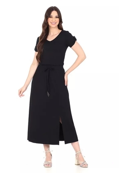 Vestido Hapuk 61000 Luna Midi visco com bolso lateral e amarracao na cintura - comprar online