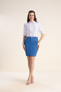 Camisa Laura Rosa 810396 tricoline com detalhe