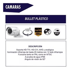 Cámara HD-TVI Bullet Plástica 1080p Infrarroja Hikvision - DS-2CE16D0T-IPF en internet