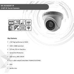 Cámara HD-TVI Domo Metálica 1080p Infrarroja Hikvision - DS-2CE56D0T-IF en internet