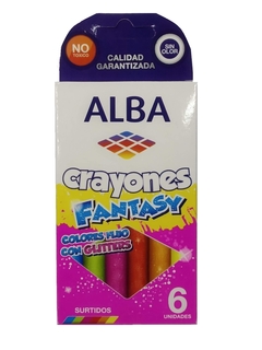 Crayones Alba Flúo Fántasy con glitter Finos x 6 u.