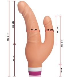 Pênis Duplo com Vibrador Morfeu cor Bege / Rosa / Lilás - 12,5cm X 3,5cm e 8,5cm X 2,5cm - loja online