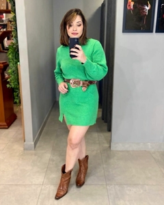 VESTIDO TRICOT COM FENDA PAOLA VERDE - Dona Chica