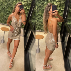 VESTIDO CURTO PAETÊ NUDE E PRATA