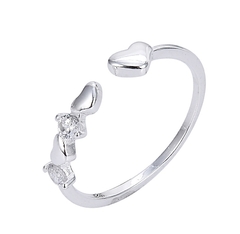 ANILLO AJUSTABLE DE PLATA CON MINI CORAZONES Y CIRCONES LOVE 1040 regalo para mujer, adolescente y niña, hecho en Italia