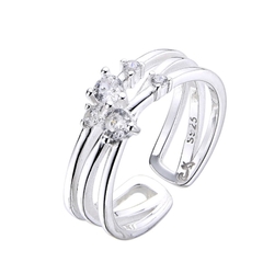 ANILLO AJUSTABLE DE PLATA TRIPLE 1000 CON CIRCONES para mujer, adolescente y niña, hecho en Italia