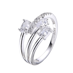 ANILLO AJUSTABLE DE PLATA CON BAGUETTES Y ZC TRIPLE 1010 regalo para mujer, adolescente y niña, hecho en Italia